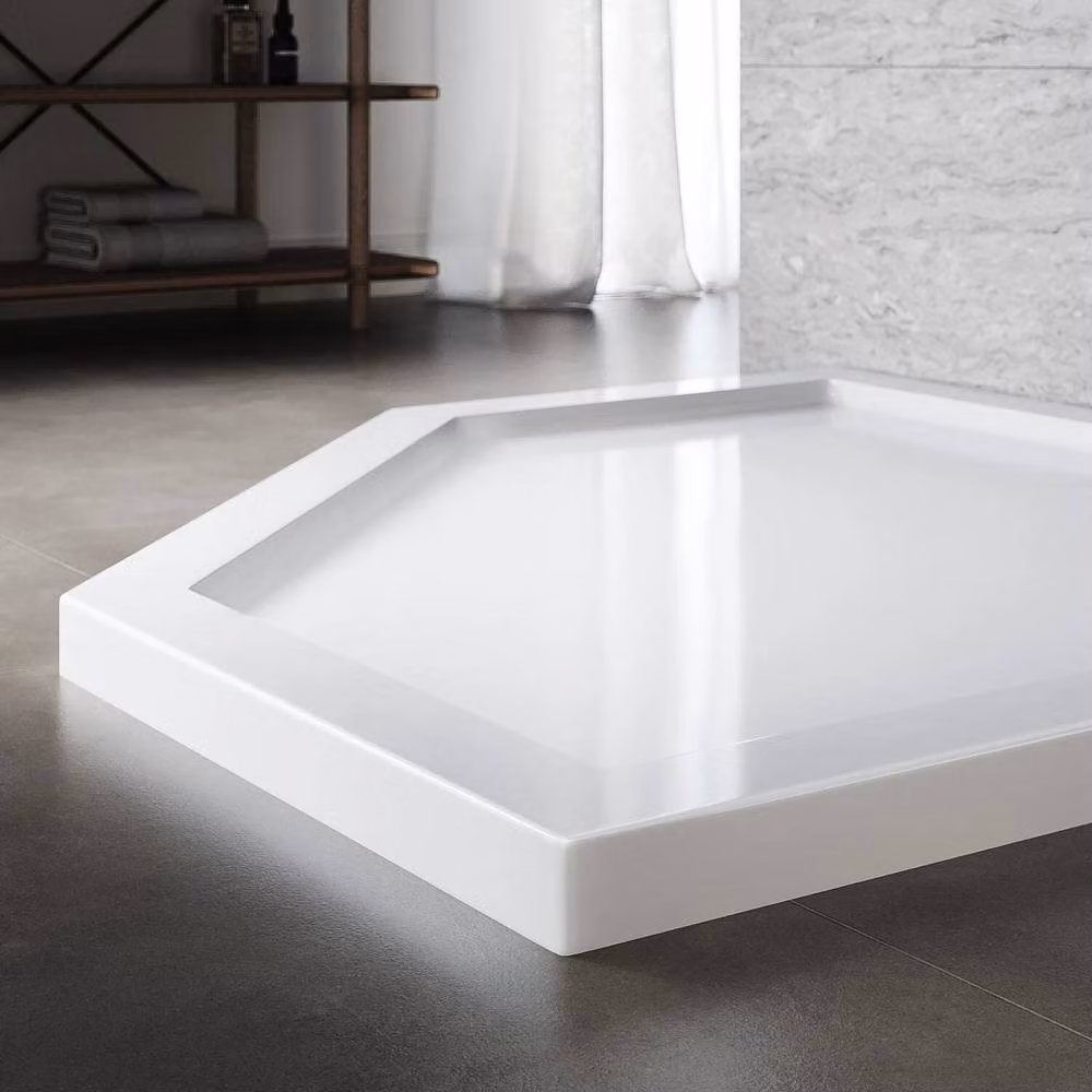 PAWNORA Pentagonal Corner Shower Tray in White, Natural Stone, W/D: 90 x 90 cm – 2