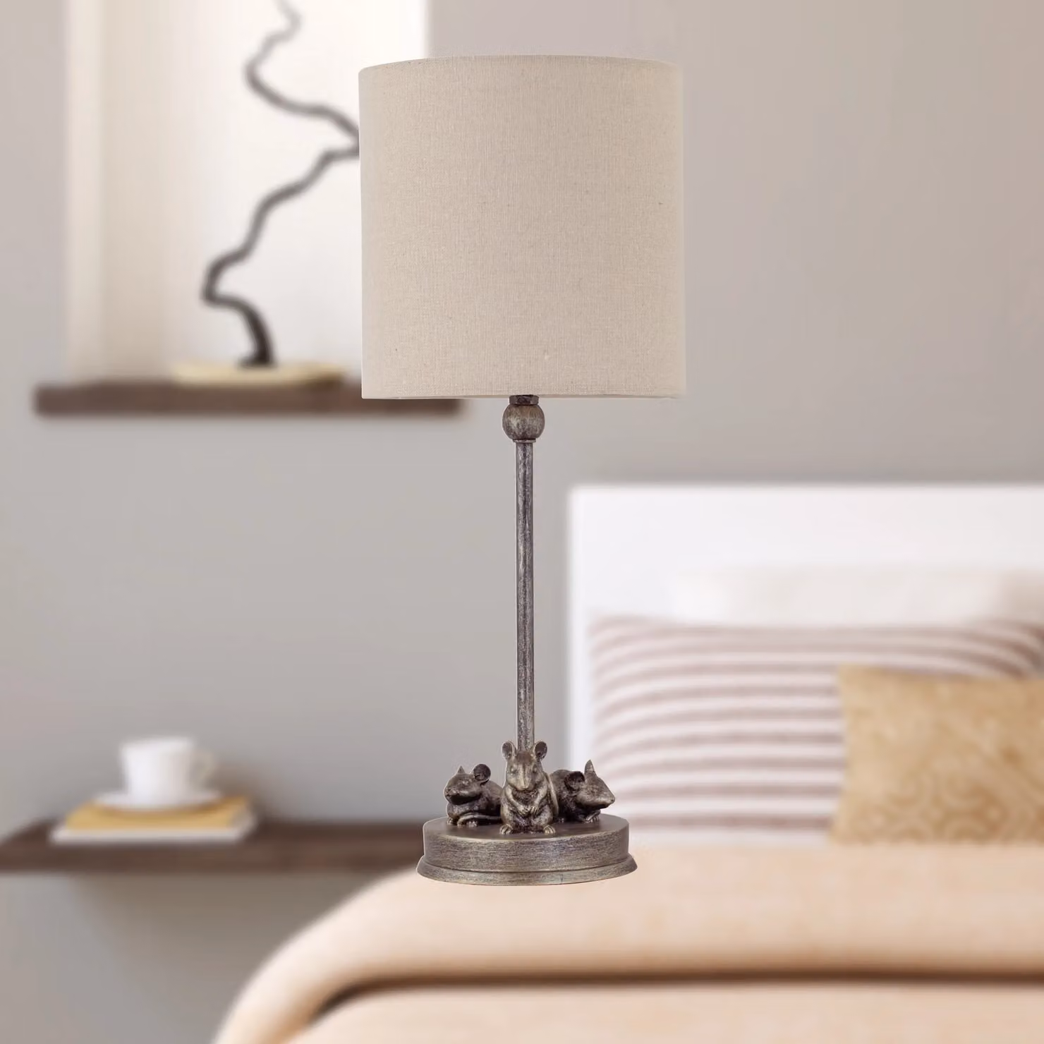 First Choice Lighting Maurice Set of 2 Antique Gold Mouse Table Lamps with Beige Fabric Shades – 4