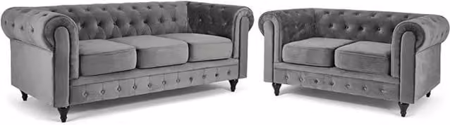 Snug Furniture Birmingham Ltd Belmont Chesterfield 3+2 Velvet Sofa in Grey