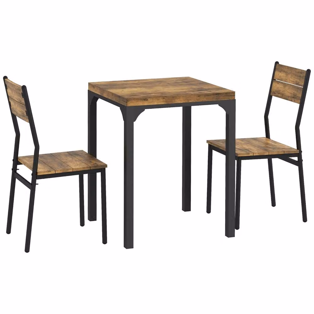 Wyld Haus Lulila 3 Piece Compact Dining Set in Rustic Brown with Square Table and 2 Chairs, W/D/H: 60 x 60 x 76 cm – 2