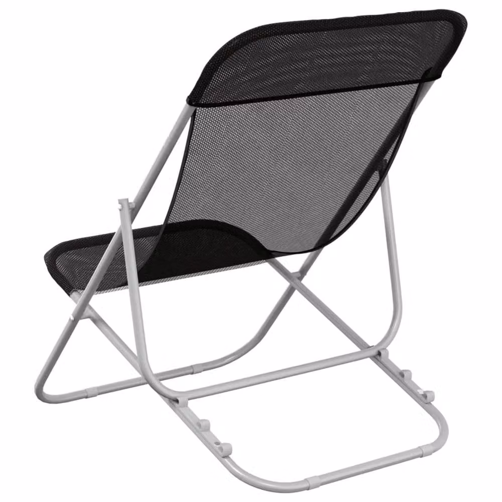 Berkfield Home Set of 2 Black Folding Beach Chairs with Textilene Fabric and Powder-Coated Steel Frame – 4