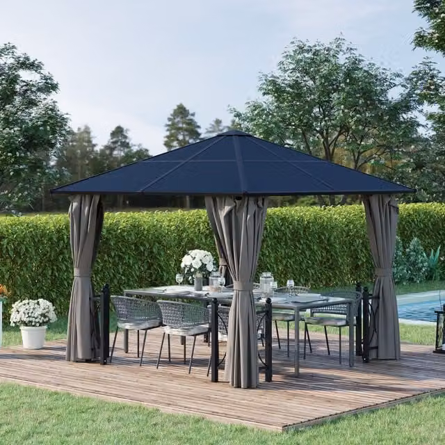Outsunny Hip Roof Hardtop Patio Gazebo in Black and Dark Grey, 3 x 3 m