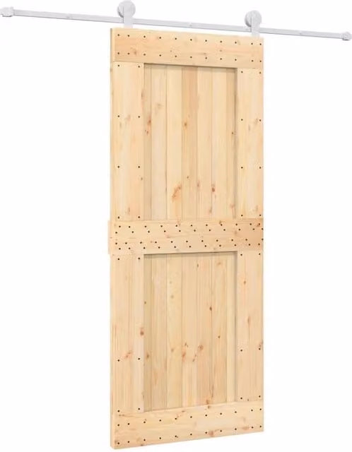 Berkfield Home Modern Sliding Door with Hardware Set, Solid Wood Pine, Brown, W: 85 cm, H: 210 cm