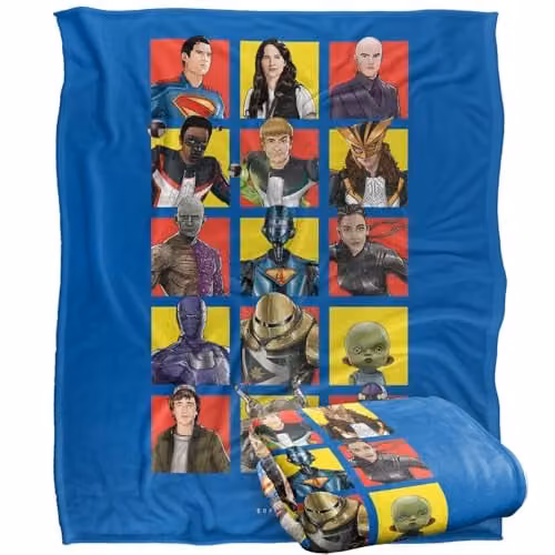 Warner Bros. Superman 2025 Character Squares Super Soft Fleece Throw Blanket, Multicolour, W: 152 cm, D: 127 cm