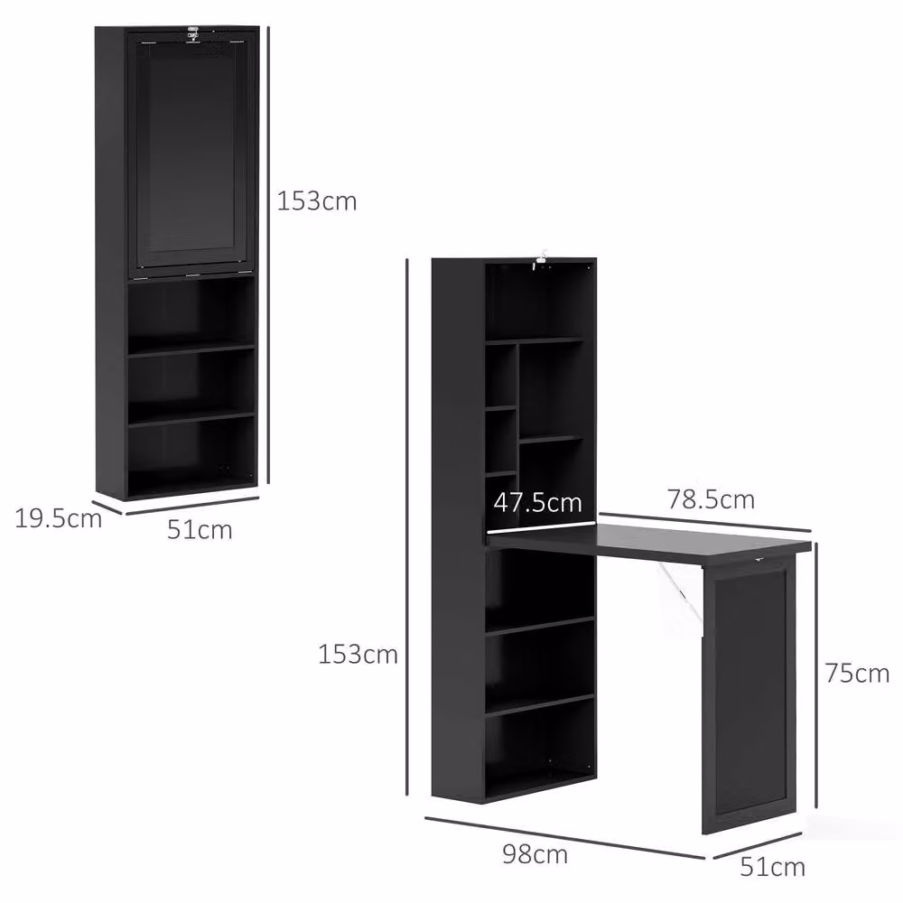 ERGOVEXA Modern Black Secretary Desk with Storage and Chalkboard, W/D/H: 98 x 60 x 153 cm – 2