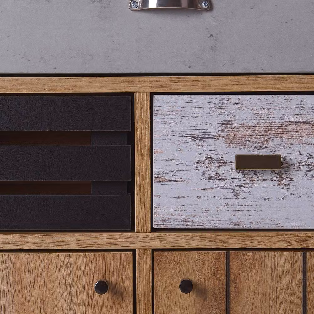 Wyld and Coco Retro Sideboard in Brown with 2 Doors and 3 Drawers, W/D/H: 80 x 40 x 87 cm – 4