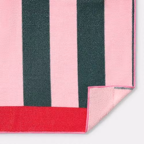 OHS Striped Sardine Print Microfibre Beach Towel, Pink and Green, W: 71 cm, L: 152 cm – 3