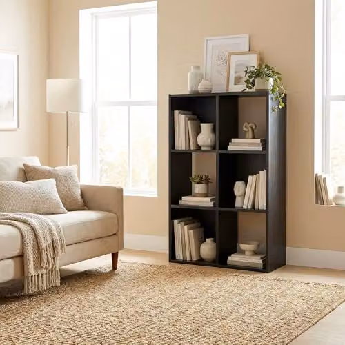 HOMCOM Industrial Style Black Wood Effect Storage Shelf with 6 Compartments – 8