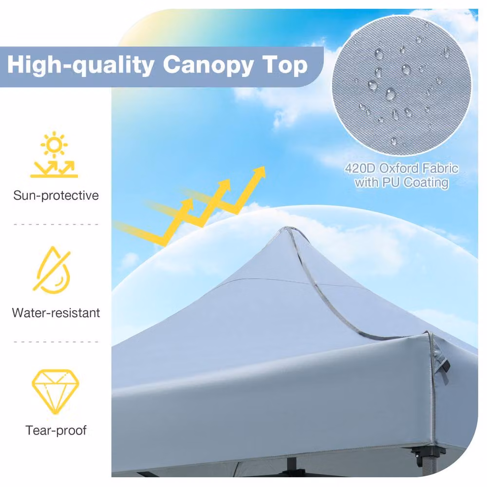 Costway Pop up Canopy Tent Gazebo Shelter in Grey, W/D: 300 x 300 cm – 5