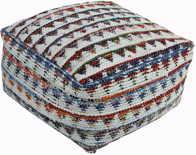 Homescapes Multicolour and White Abstract Retro Cube Beanbag Style Footstool, W/D/H: 60 x 60 x 60 cm