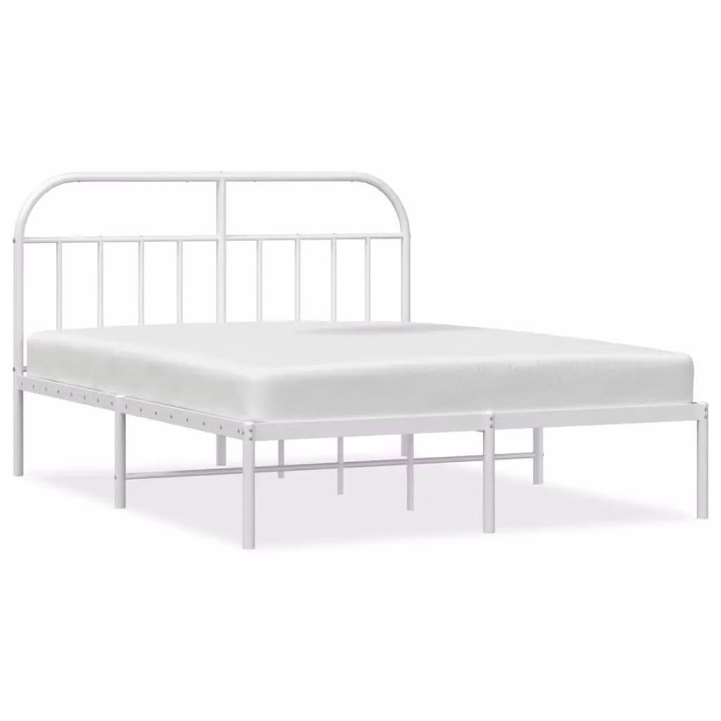 Berkfield Home Metal Bed Frame with Headboard, White, W: 183 cm, L: 213 cm – 2