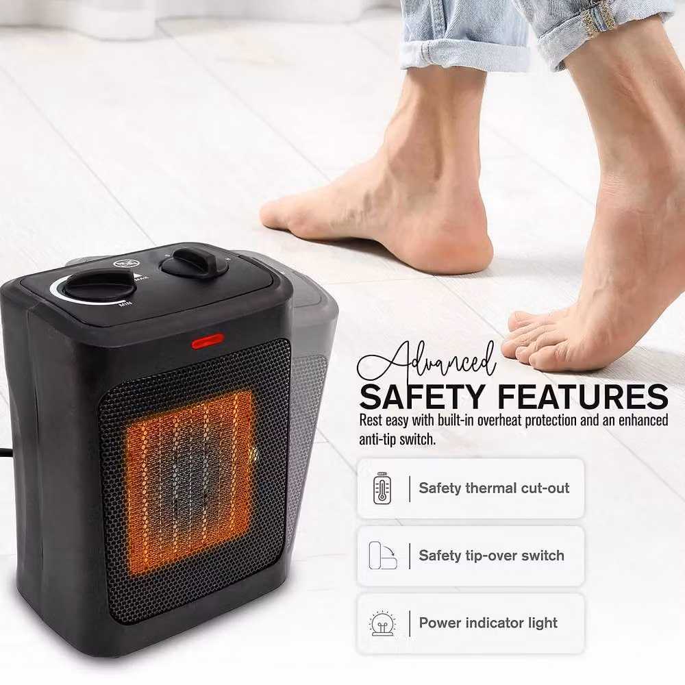 Tanness Black Ceramic Fan Heater with Tilt and Overheat Protection – 5