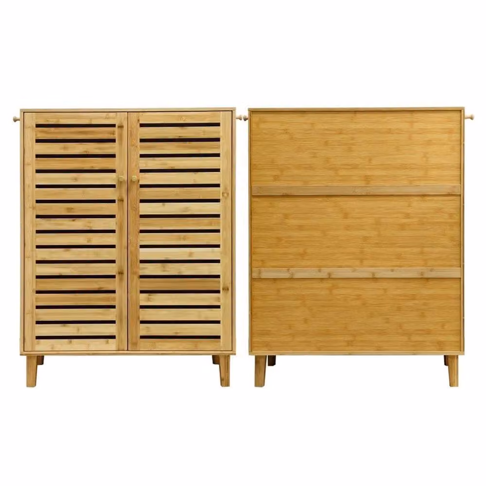 Hinsinc 6-Tier Wooden Shoe Cabinet Storage with Hinged Doors in Natural Brown – 2