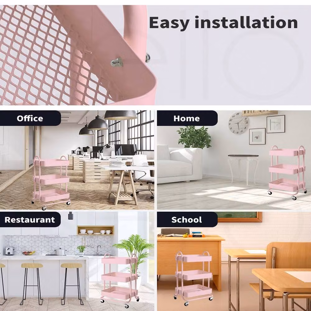 EONLION 3-Tier Metal Kitchen Trolley Cart Organiser in Pink – 2
