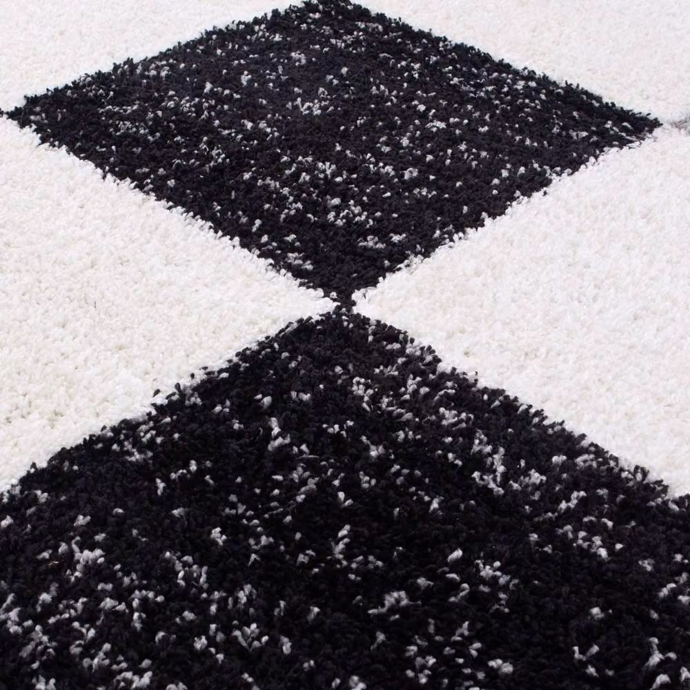 THE RUGS Soft Grey and Ivory Check High Pile Shaggy Rug, W: 240 cm, D: 340 cm – 3