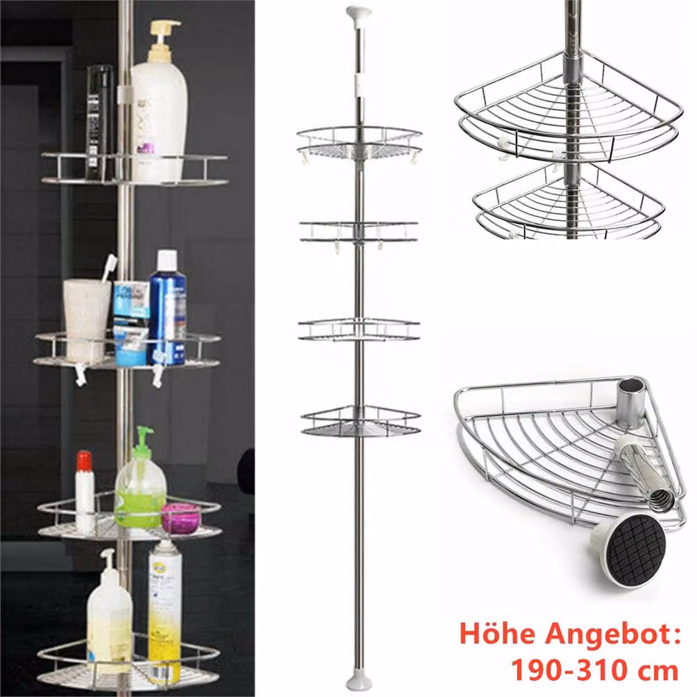 Nordara 4 Tier Telescopic Corner Bathroom Shower Caddy Storage Shelf in Silver – 2