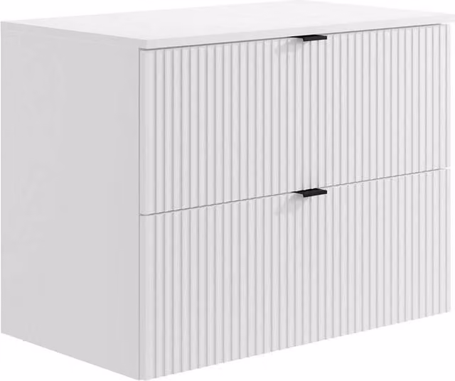 ZEVINI White Ribbed Wall-Mounted Vanity Unit with Top, W: 80 cm, D: 47 cm, H: 60 cm