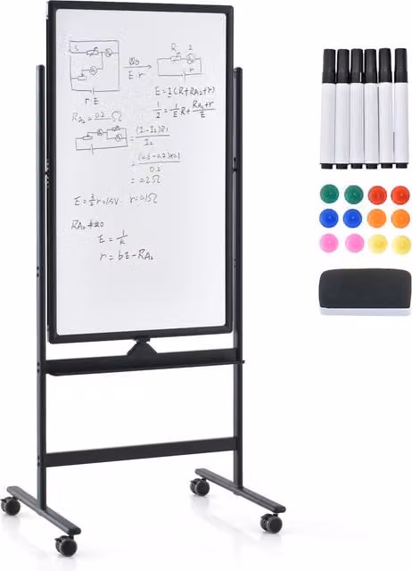 Costway Height Adjustable Standing White Board in Black and White