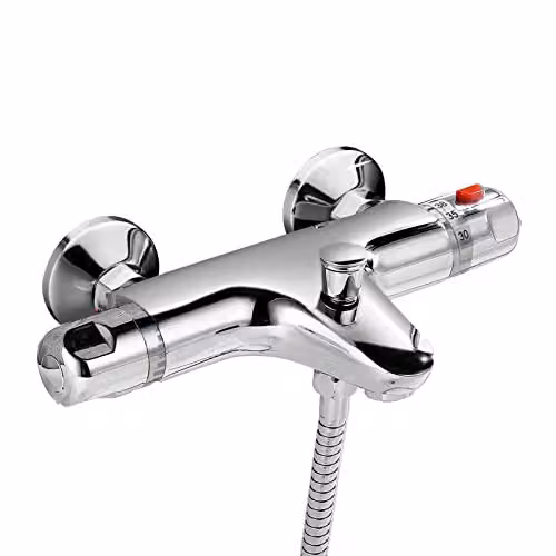 Nes Home Modern Wall Mounted Thermostatic Bath Shower Mixer Tap in Metallic Silver – 2