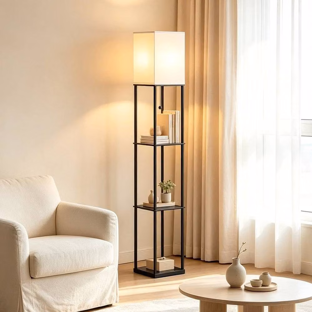 FORGEVIO Modern Corner Floor Lamp with Shelves in Black – 3