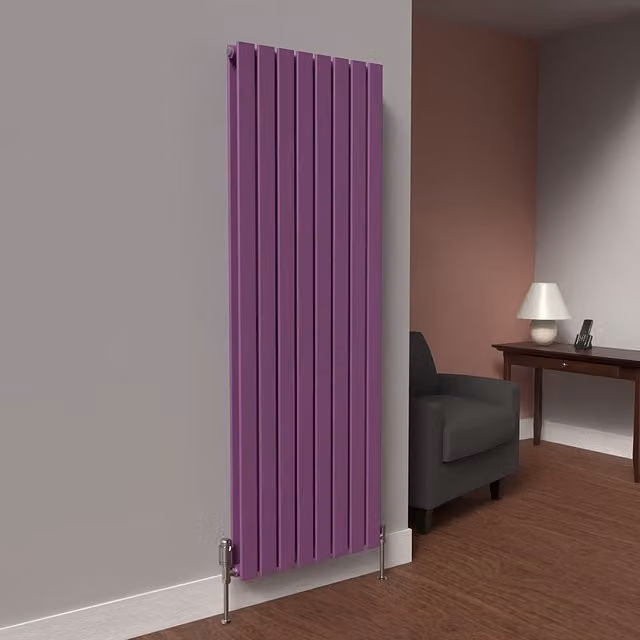 Lux Heat Flat Coloured Vertical Radiator in Pretty Plum Purple, H: 160 cm, W: 56 cm