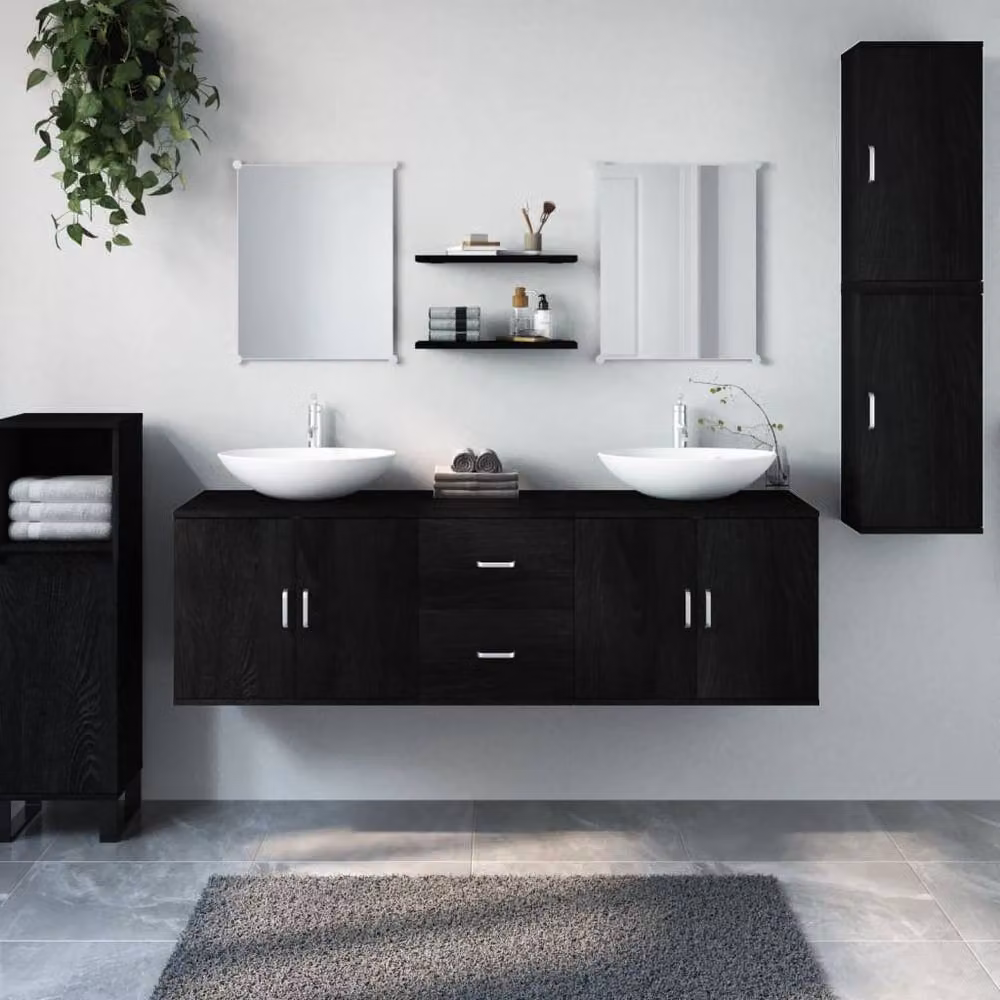 Berkfield Home 7 Piece Modern Black Bathroom Furniture Set – 2