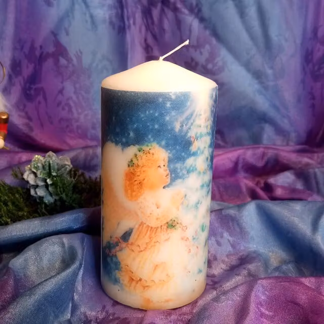 Viki Christmas Pillar Candle Angel in White and Multicolour