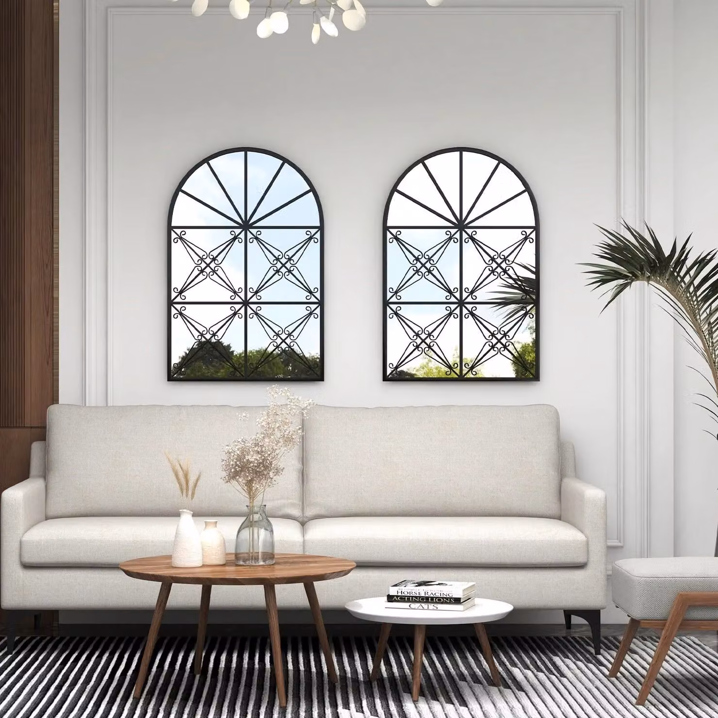 Costway Arched Window Pane Decorative Wall Mounted Mirror with Black Metal Frame – 6