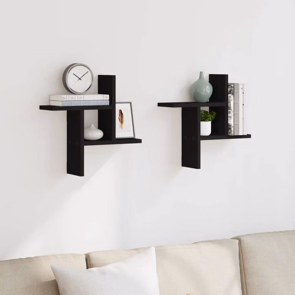 Berkfield Home Wall Mounted Shelves, 2 Pack, Black, W/D/H: 38 x 12 x 38 cm – 2