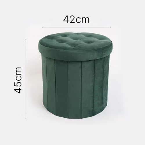 OHS Round Matte Velvet Upholstered Storage Ottoman in Green – 2