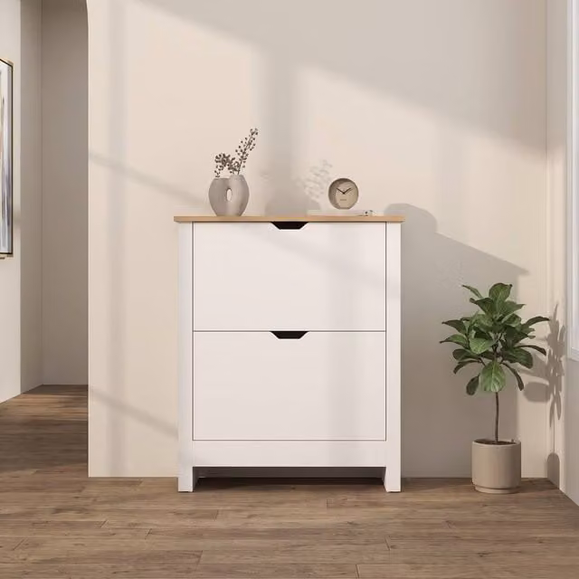 STILVORA Modern White Glossy Shoe Cabinet with Tilting Compartments and Internal Shelves – 1