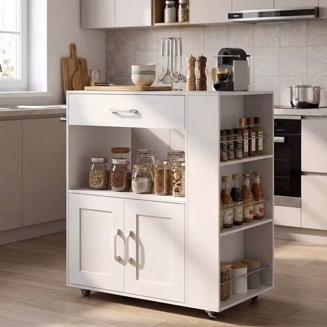 EONLION Modern Rolling Kitchen Island on Wheels in White – 1