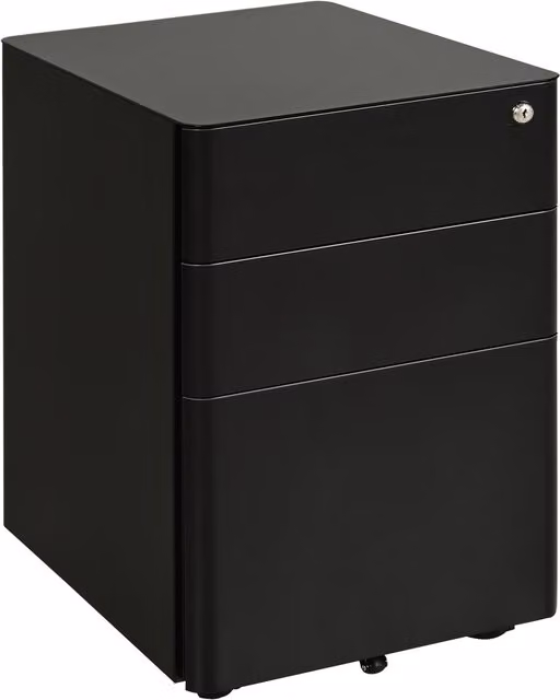 Vinsetto 3-Drawer Small Steel Filing Cabinet with Lock and Wheels, Black