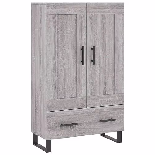 vidaXL Modern Grey Highboard in MDF with Hinged Doors and Drawers, W/D/H: 69.5 x 31 x 115 cm