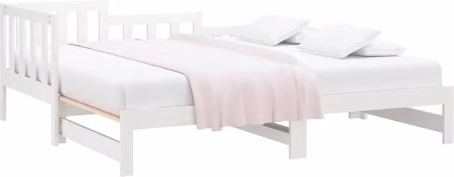 Berkfield Home White Lacquered Solid Wood Pine Pull-out Day Bed with Drawers, W/D/H: 181 x 90 x 68.5 cm