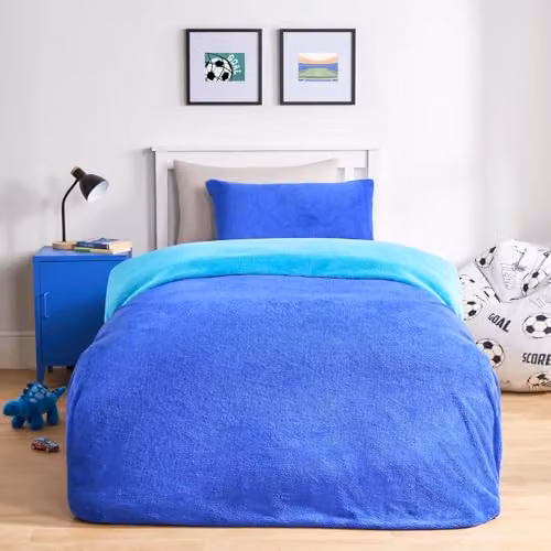 OHS Reversible Blue Teddy Duvet Cover and Pillowcase Set, W/D/H: 135 x 200 cm