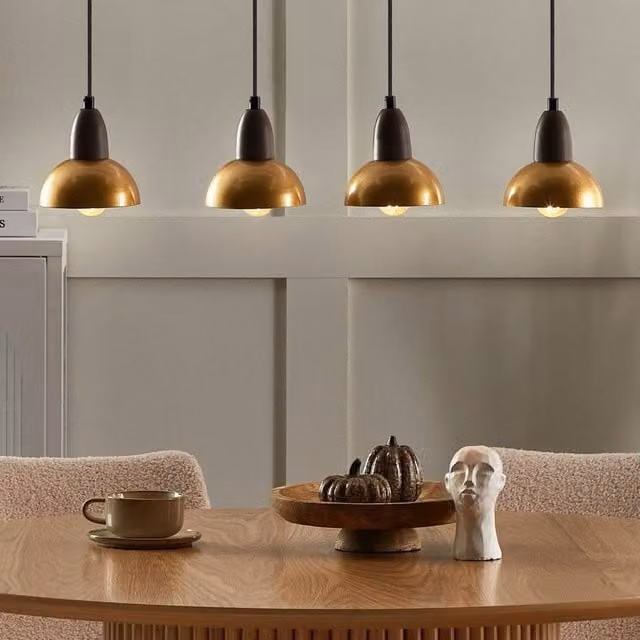 Wyld and Coco 4-Light Industrial Brass and Metal Pendant Lamp in Gold and Bronze