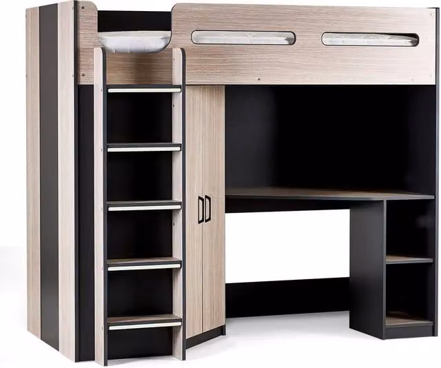 Cheshire Ridge High Sleeper Single Bed in Anthracite and Multicolour, W/D/H: 90 x 200 cm