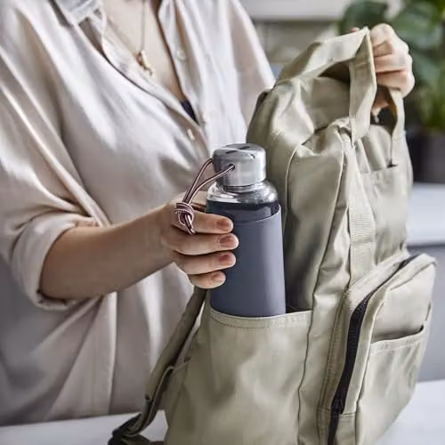 Black + Blum Borosilicate Glass Water Bottle with Protective Sleeve and Carry Loop, Slate Grey, 600ml – 6
