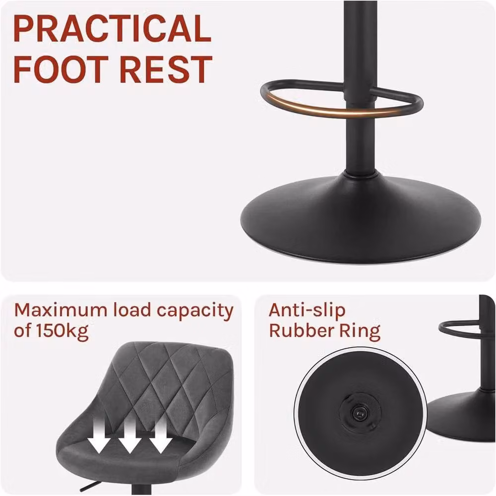 SPETLEK Set of 4 Adjustable Grey Swivel Gas Lift Breakfast Bar Stools – 4