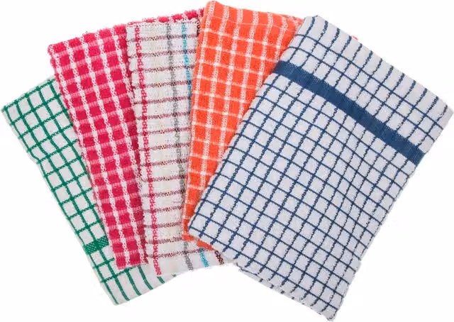 My Home Pack of 5 Classic Checked Multicolour Tea Towels