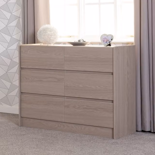 Seconique Paris 6 Drawer Chest in Smoked Ash Brown and Grey