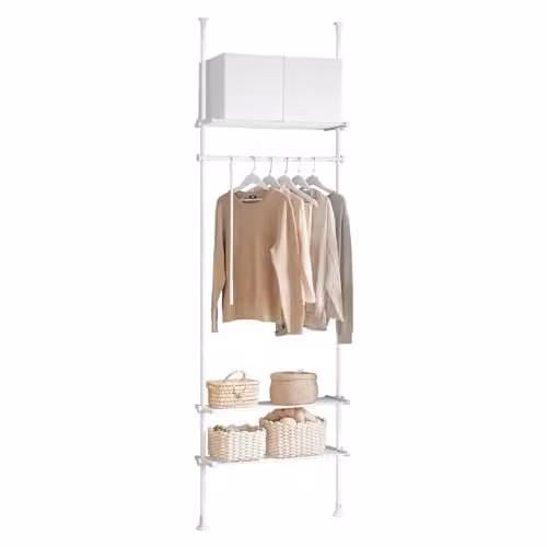 SoBuy White Adjustable Clothes Rail with Storage Shelves for Bedroom