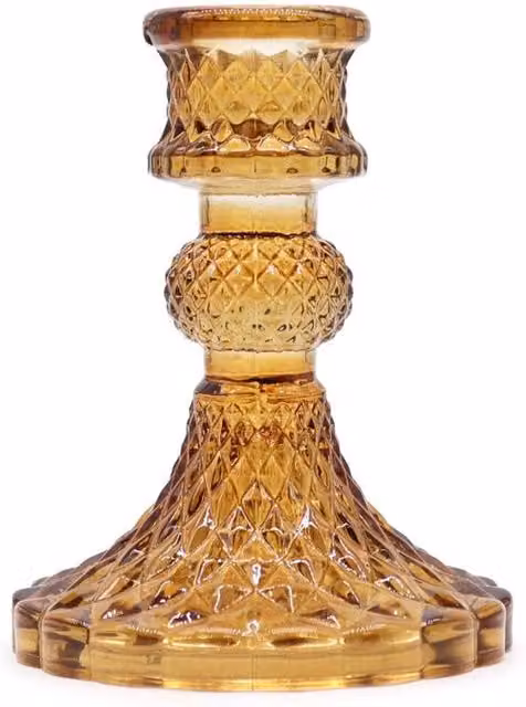 KDMD Antique Style Amber Glass Taper Candle Holder for Tabletop Use