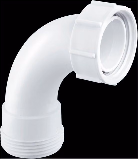 McAlpine S1 1.25 inch 90 Degree Bend with BSP Male Thread and BSP Coupling Nut in White – 1