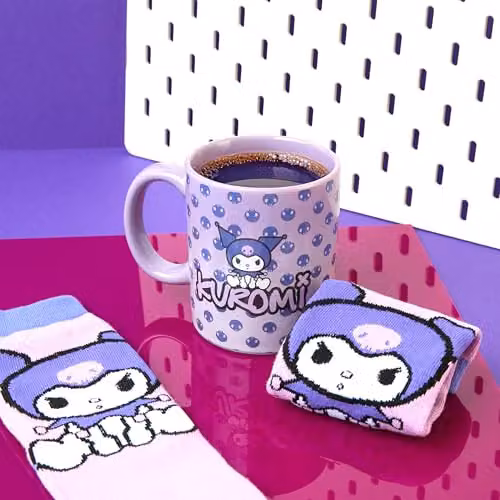 Get Trend Sanrio Kuromi Ceramic Mug and Crew Socks Gift Set, Purple – 3