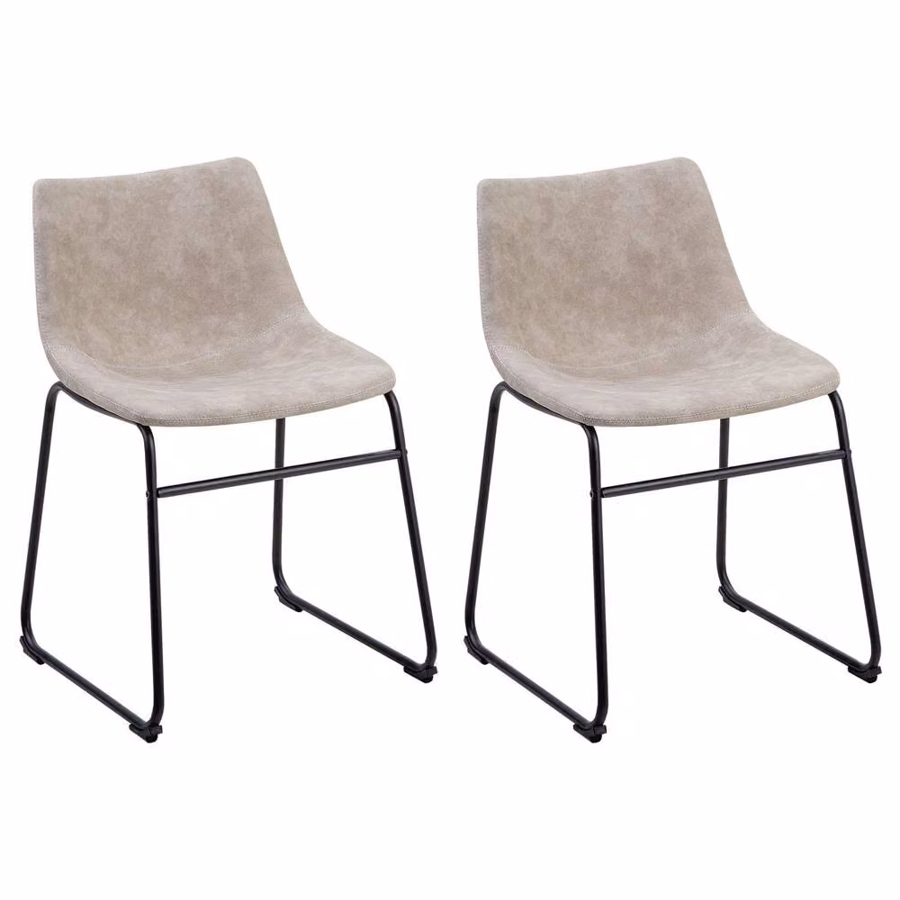 Wyld and Coco Riverside Beige Microfibre Fabric Dining Chairs Set of 2 with Black Metal Cantilever Legs – 2