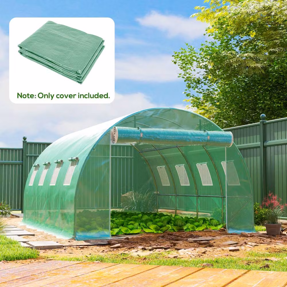 STILVORA Green Greenhouse Replacement Plastic Cover with Roll-Up Windows, W: 400 cm, D: 300 cm, H: 200 cm – 2
