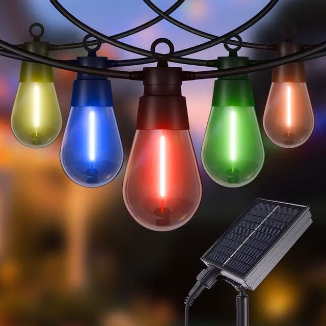 Livingandhome RGB LED Solar Sphere String Lights with 10 Bulbs in Black and Multicolour