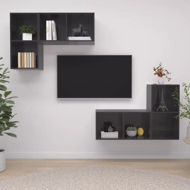 Berkfield Home Set of 4 Modern Wall-mounted Grey High Gloss TV Cabinets